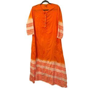 Roberta Roller Rabbit orange white Indian Block Print tunic kaftan dress…